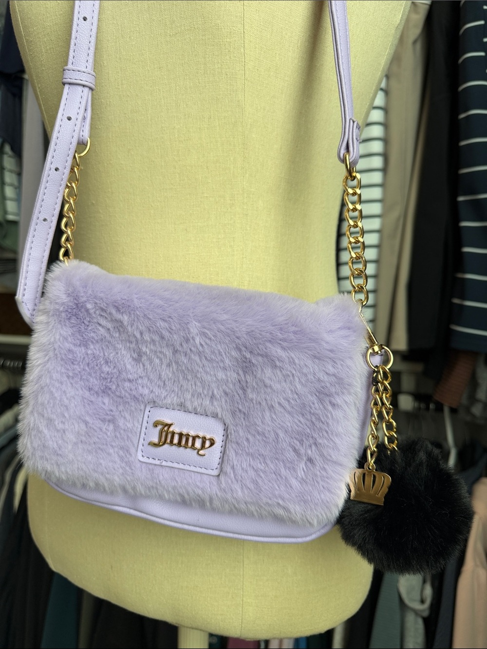 NWOT Juicy Couture "Free Love" Faux Fur Flap Crossbody Bag